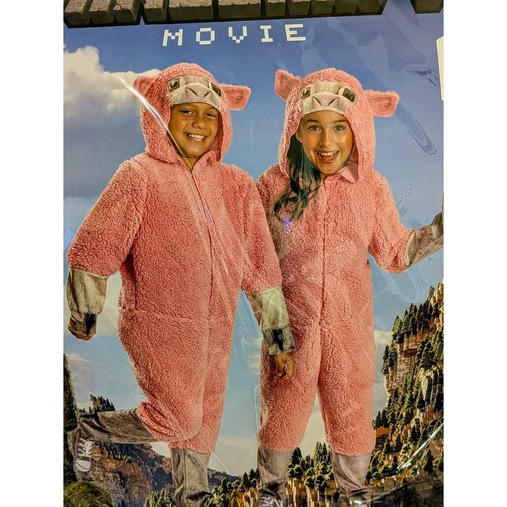 Minecraft Movie Pink Sheep Child Costume Jumpsuit Hooded One Piece Size 4-6x NEW